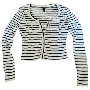 Wild Fable ribbed knit green stripe long sleeve button crop top womens large